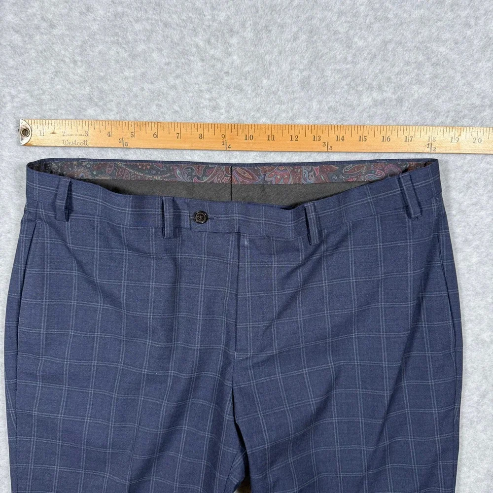 Lauren Ralph Lauren Mens Navy Blue Windowpane Plaid Dress Pants 36x29 Fits 36x27